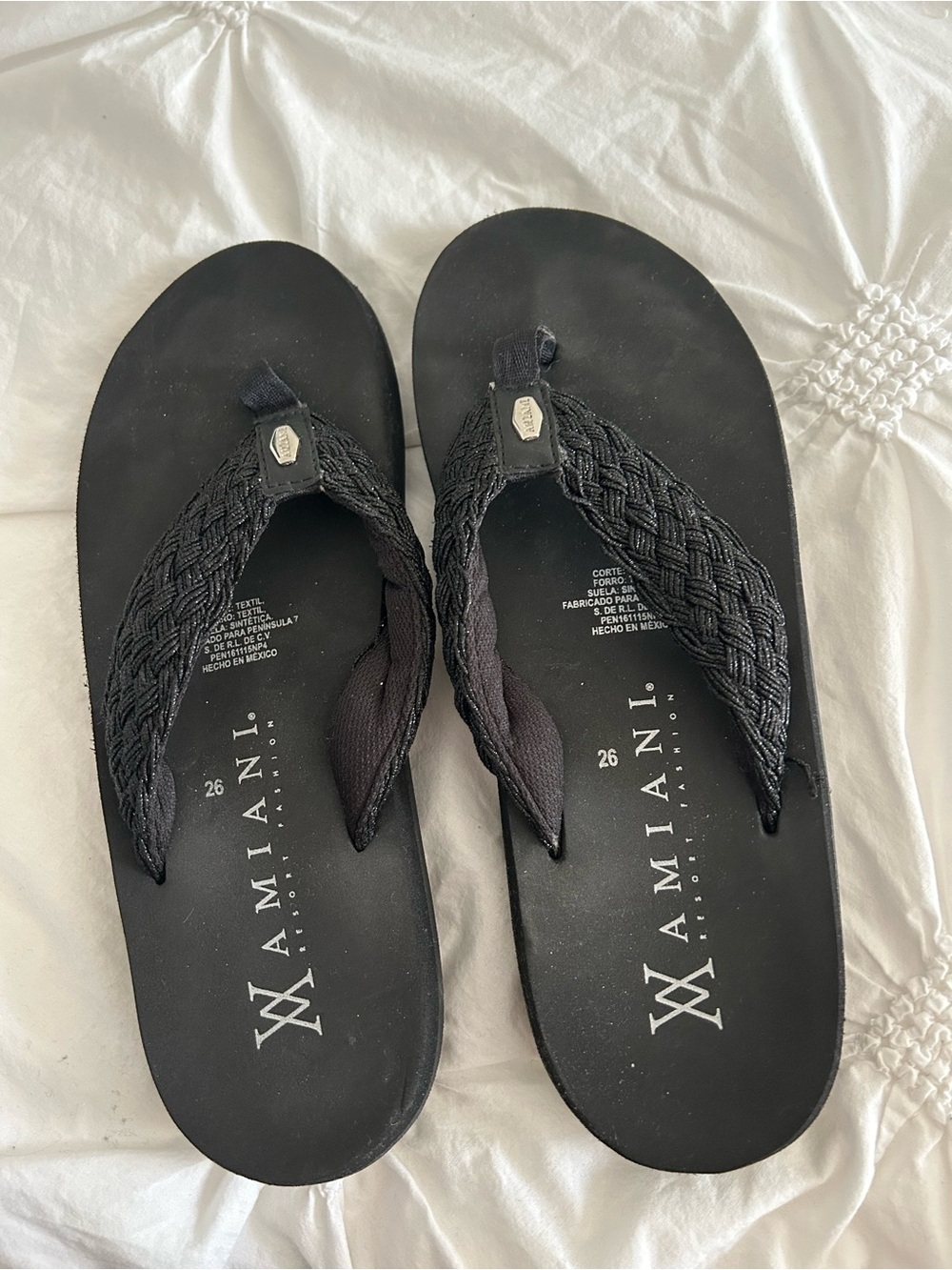 Amiani Black Braided Strap Flip Flops